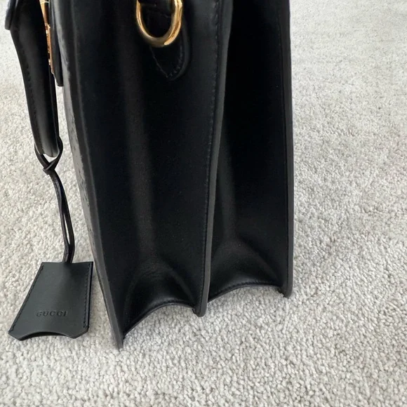 Gucci Black Embossed Leather Satchel with Gold Hardware - Picture 10 of 15
